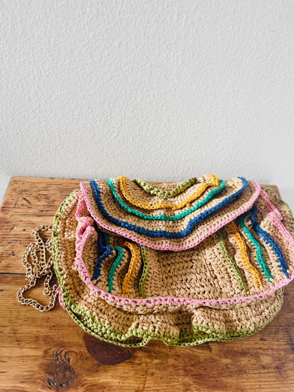 Anthropologie Maeve Multicolor Ruffle Purse Gold Chain Bag - Picture 3 of 8